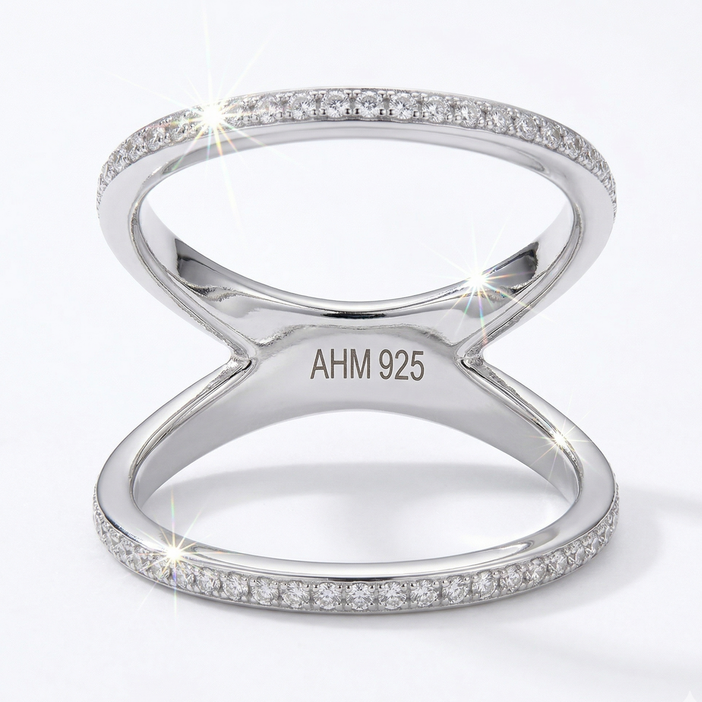Rhodium Plated CZ Double Band Knuckle Ring 925 Sterling Silver Sizes 5-10