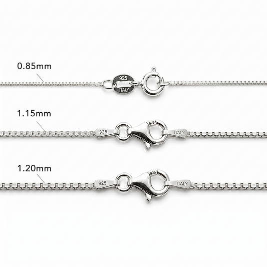 925 Sterling Silver Italian Box Chain Necklace Diamond Cut Rhodium Plated 18-24"