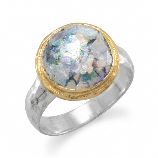 Ancient Roman Glass Ring 925 Silver 18K Gold Edge Certificate Sizes 6-10