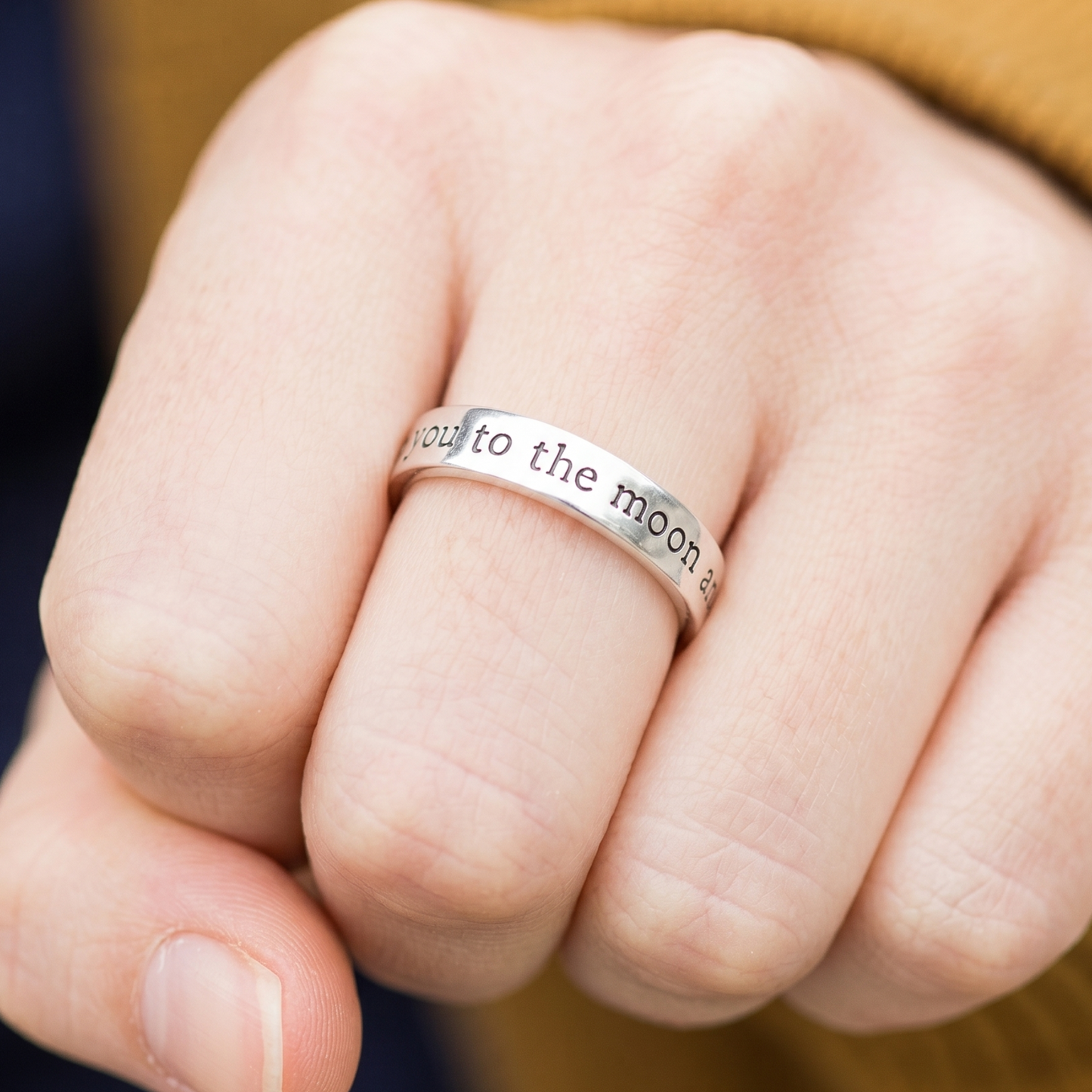 Love You to the Moon and Back Ring 925 Sterling Silver 4.5mm Band Sizes 4-11