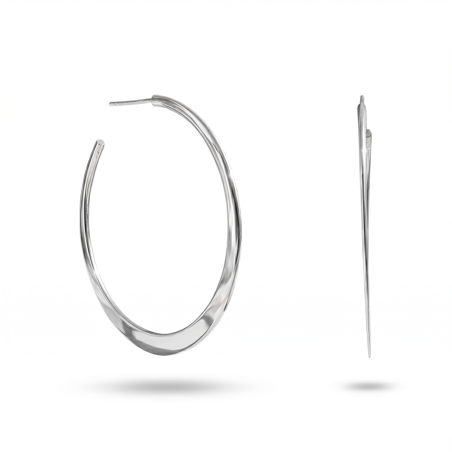 Polished Flat Tapered 3/4 Hoop Earrings 925 Sterling Silver 35mm Post Back