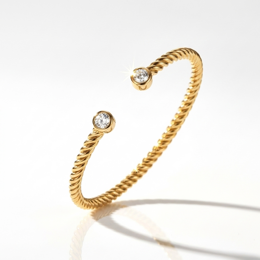 Luxe Twisted Cable Cuff - 14K Gold Plated Sterling Silver with CZ