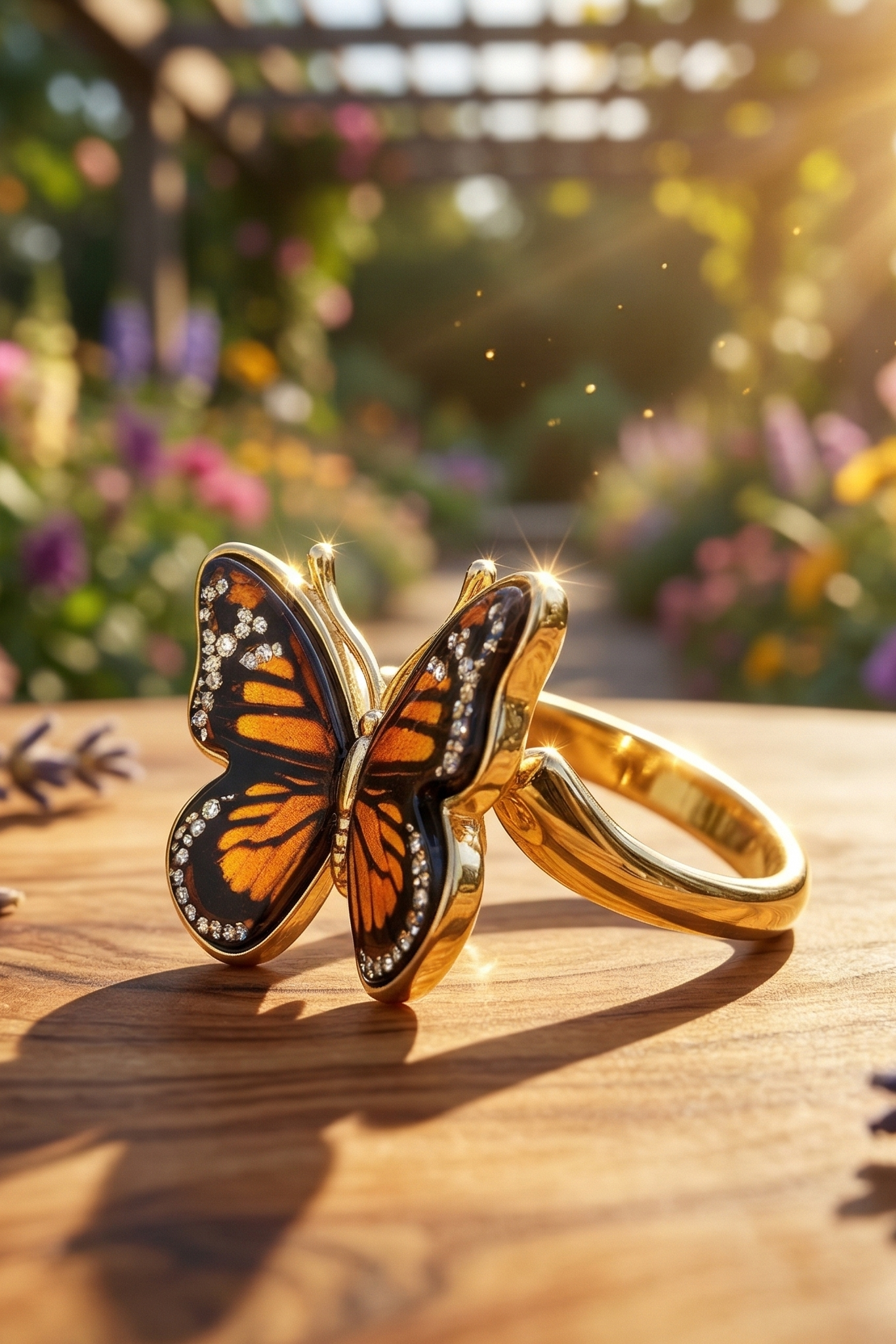 Baltic Amber Monarch Butterfly Ring 24K Gold Plated 925 Silver Adjustable 6-9