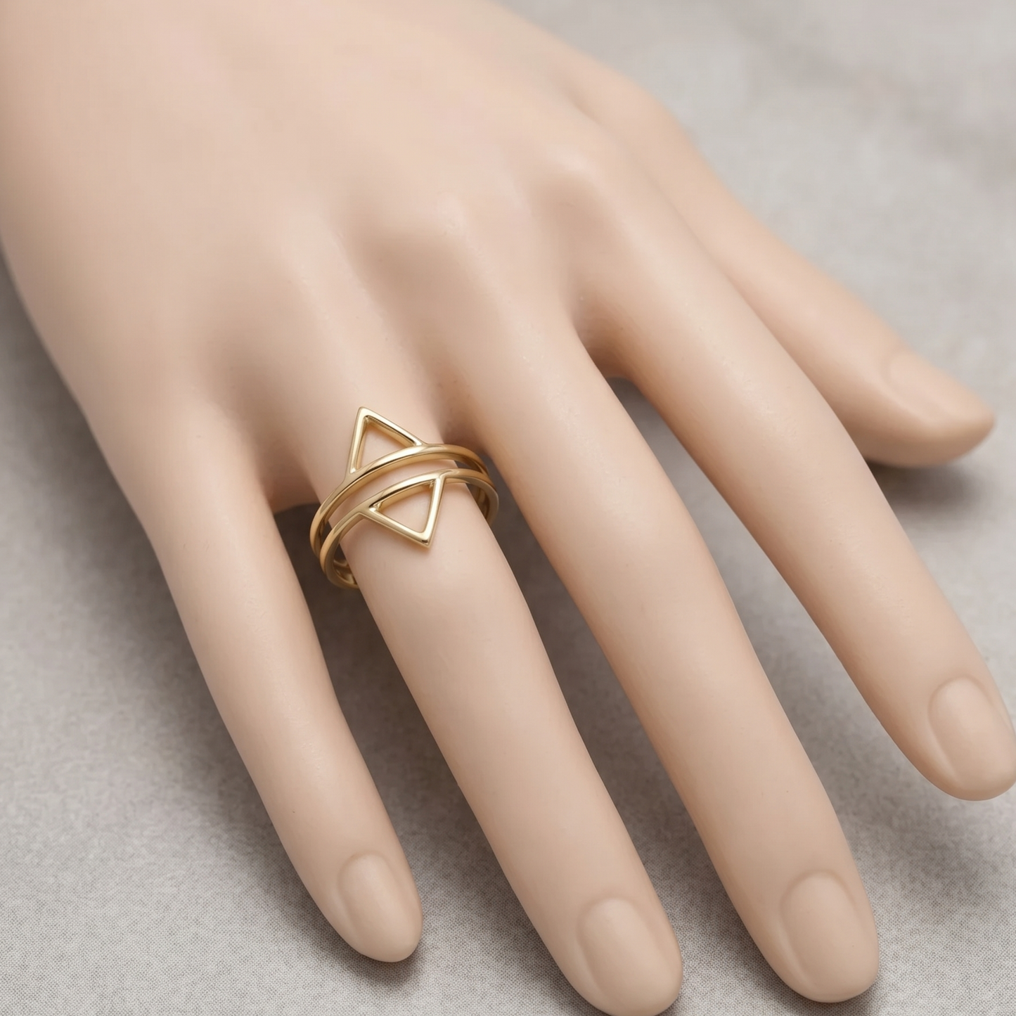 Sacred Geometry Double Triangle Ring 925 14K Gold Plated 17.5mm Sizes 5-9