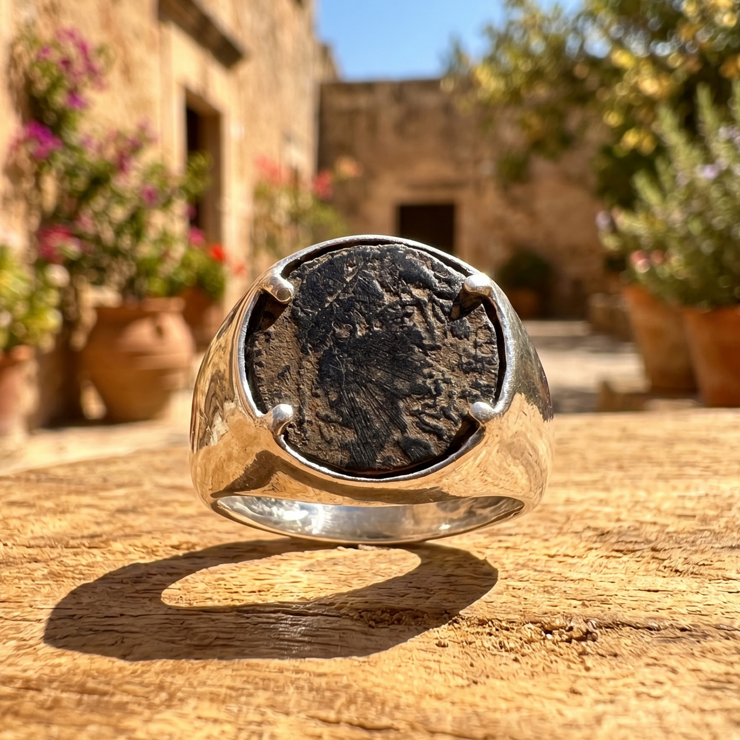 Ancient Roman Coin Ring 925 Sterling Silver 3rd-4th Century AD Sizes 8-13