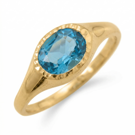 Gold Plated Swiss Blue Topaz Ring 925 Sterling Silver Oval 5x7mm Sizes 5-9
