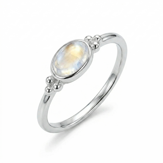 Dainty Oval Rainbow Moonstone Ring 925 Sterling Silver 6x4mm Sizes 4-9