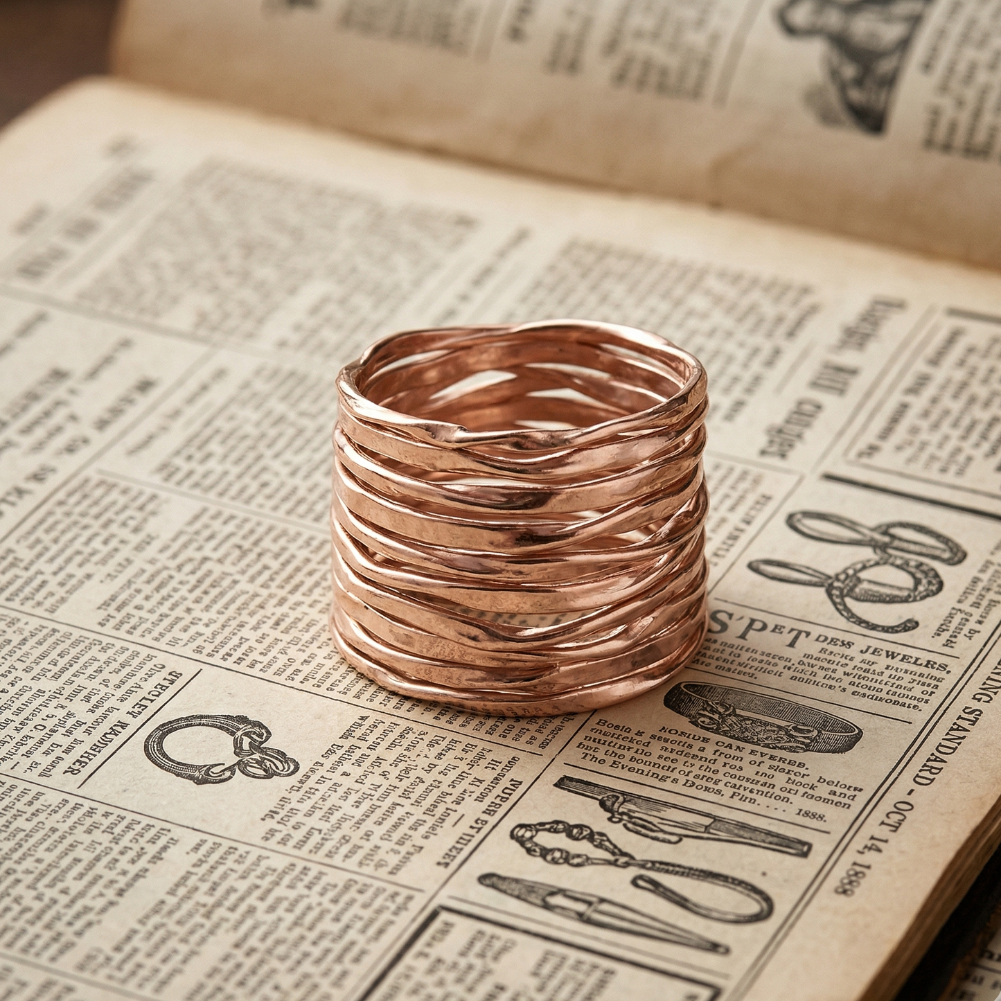 Rose Gold Wire Wrapped Ring 925 Sterling Silver 10 Row Handmade Sizes 6-10