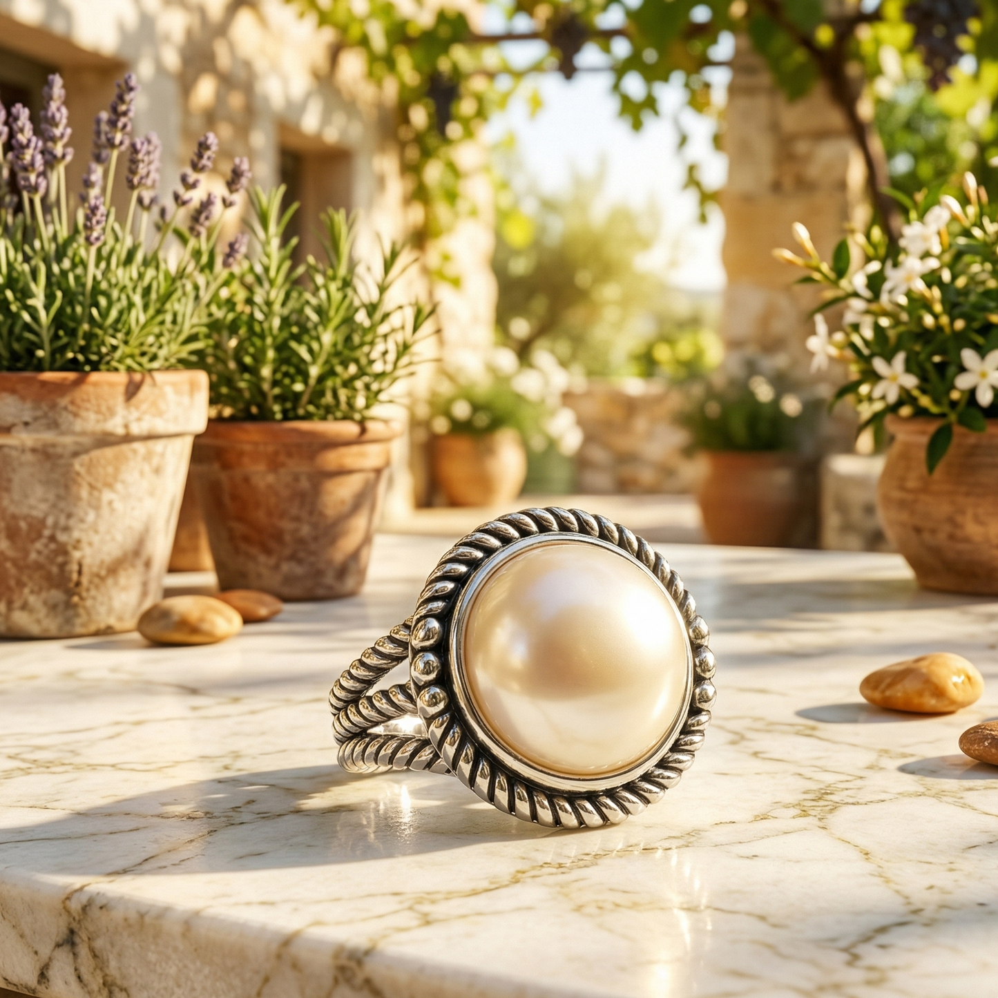 Jumbo Pearl Rope Edge Ring Oxidized 925 Sterling Silver 12mm Tapered Sizes 6-9
