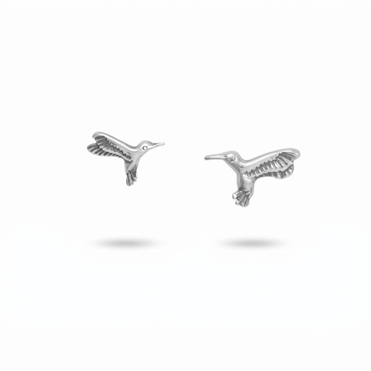 Hummingbird Stud Earrings Oxidized 925 Sterling Silver 10.6x6.7mm