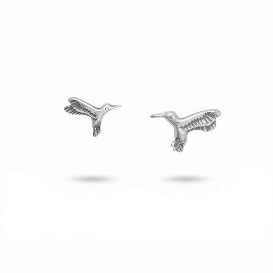 Hummingbird Stud Earrings Oxidized 925 Sterling Silver 10.6x6.7mm