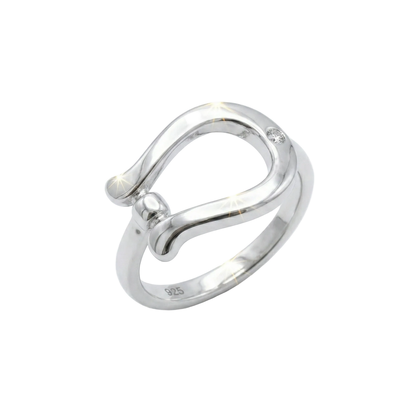 CZ Horseshoe Ring Rhodium Plated 925 Silver 18.3x13.2mm 1.9mm CZ Sizes 6-9