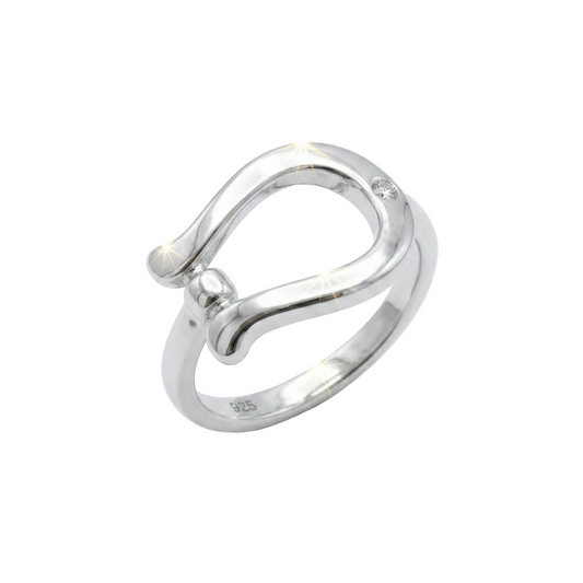 CZ Horseshoe Ring Rhodium Plated 925 Silver 18.3x13.2mm 1.9mm CZ Sizes 6-9