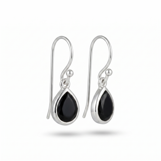 Black Onyx Pear Inlay Drop Earrings 925 Sterling Silver 7.5x5.5mm French Wire