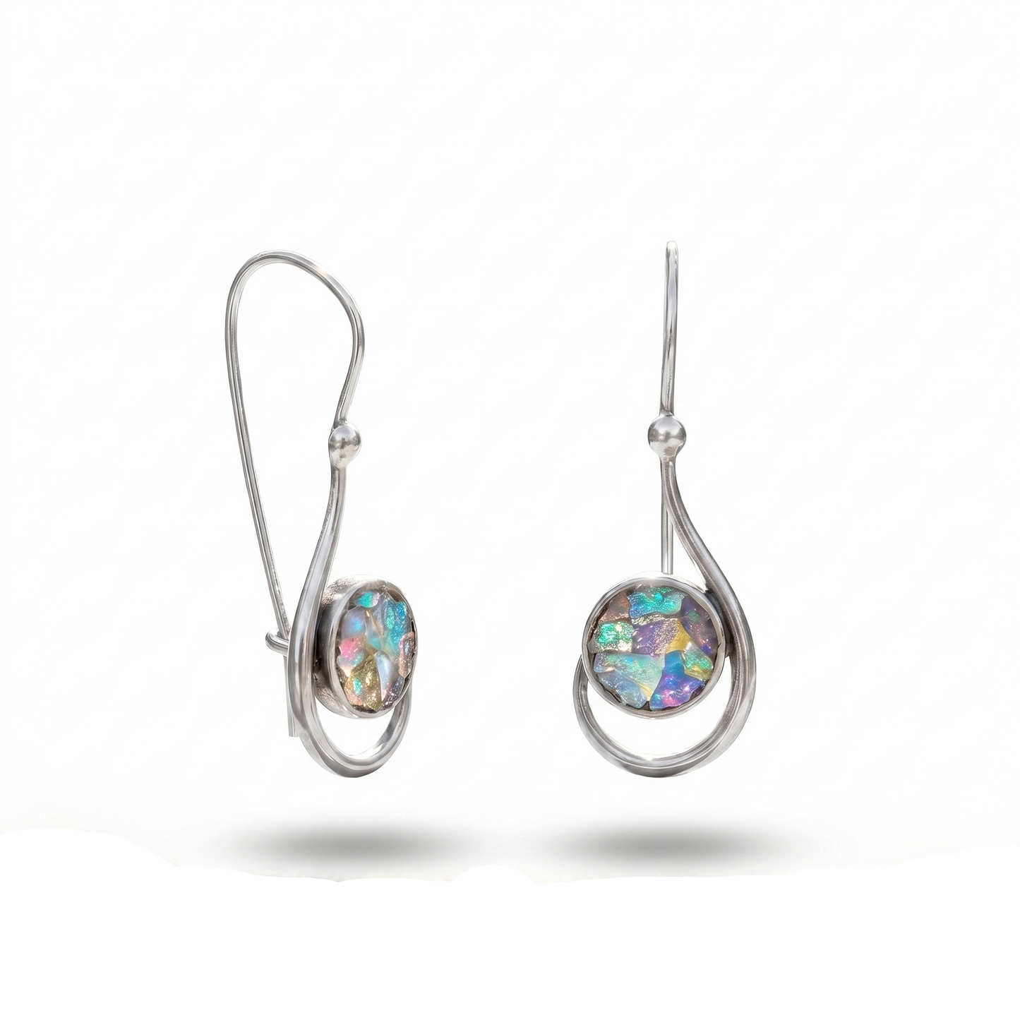 Authentic Roman Glass Hook Earrings 925 Sterling Silver 8mm w/ Certificate