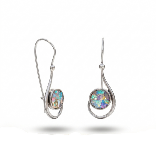 Authentic Roman Glass Hook Earrings 925 Sterling Silver 8mm w/ Certificate