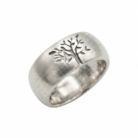 Oxidized Tree of Life Ring 925 Sterling Silver 9mm Wide Sizes 6-9