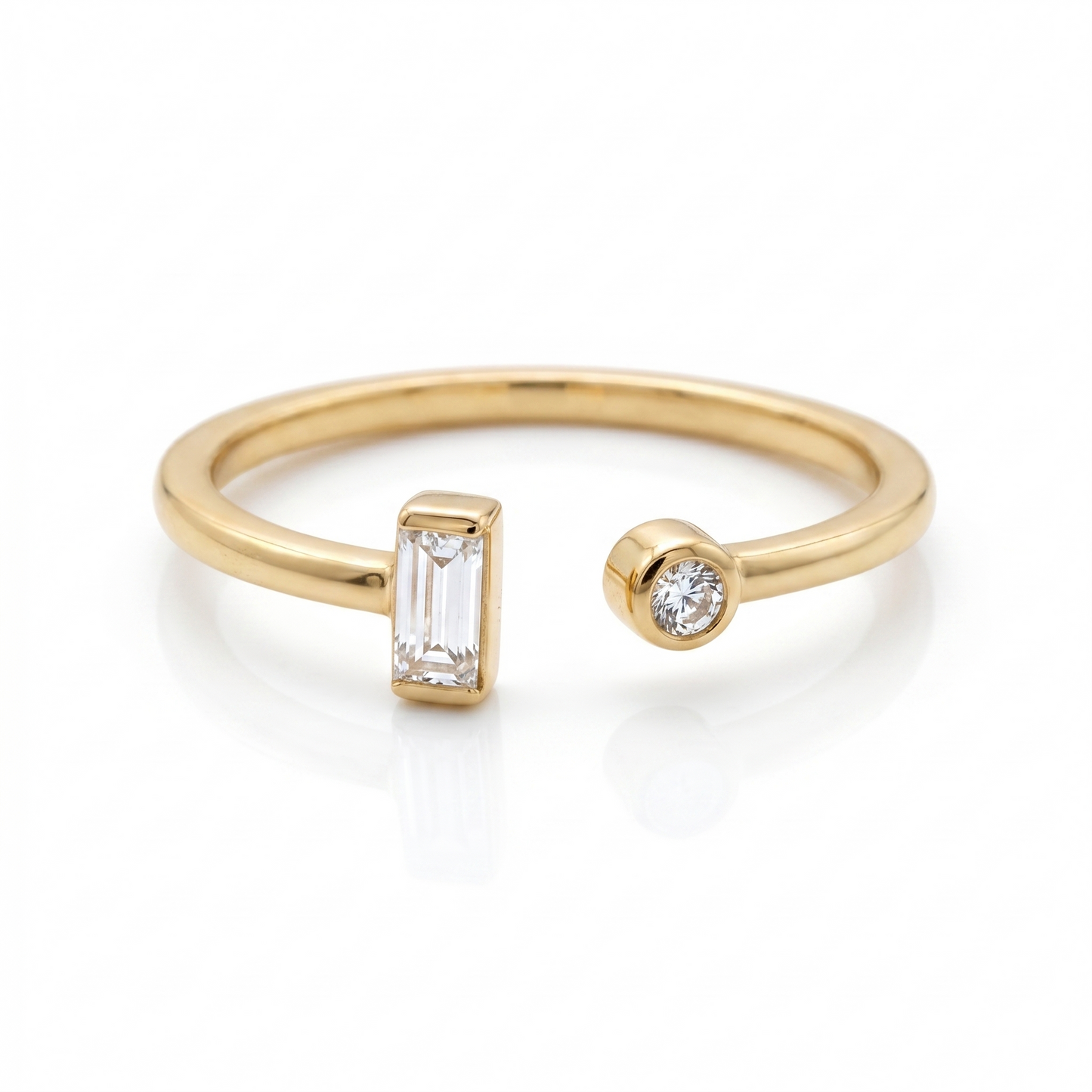 Round and Baguette CZ Open Ring 925 Gold Silver Delicate Band Sizes 5-9