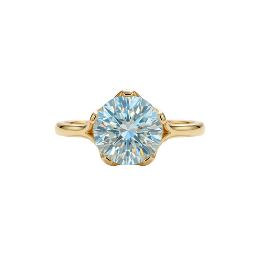 Precision Cut Sky Blue Topaz Ring 14K Gold 9mm Openwork Setting Sizes 6-8