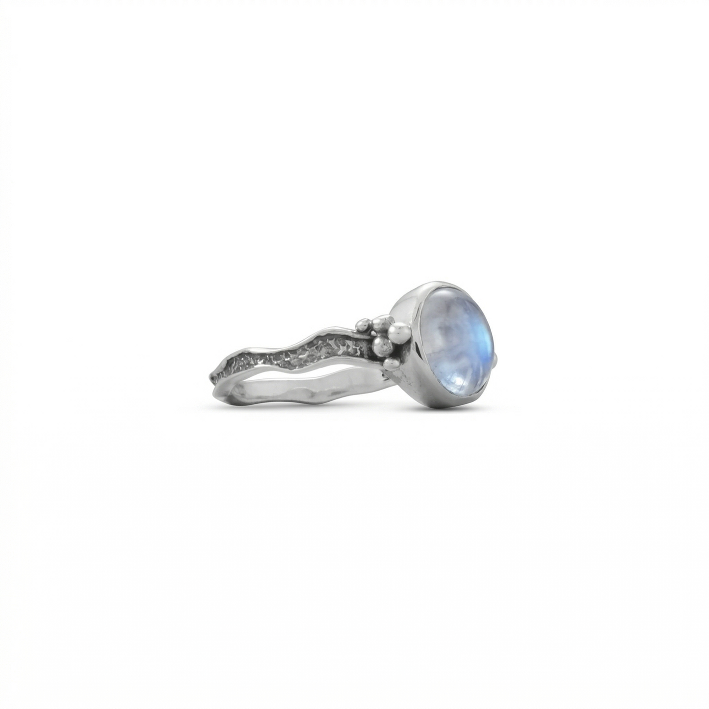 Oxidized Rainbow Moonstone Wavy Band Ring 925 Silver 9x11mm 2.5mm Band Sizes 6-9