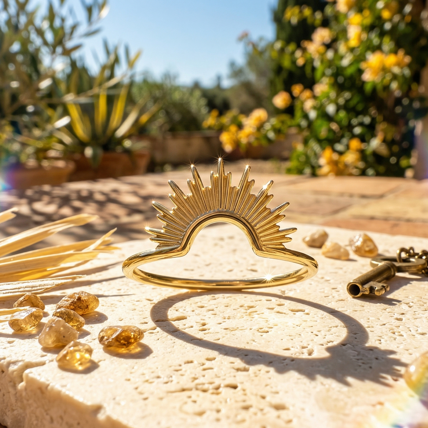 Shine On Sunburst Half Sun Ring 925 Gold Silver Stackable Sizes 5-9