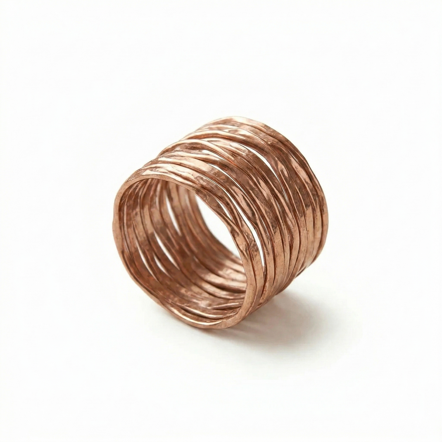 Rose Gold Wire Wrapped Ring 925 Sterling Silver 10 Row Handmade Sizes 6-10