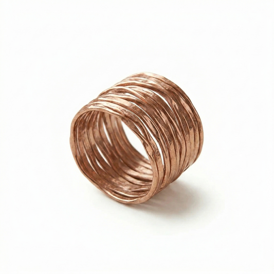Rose Gold Wire Wrapped Ring 925 Sterling Silver 10 Row Handmade Sizes 6-10