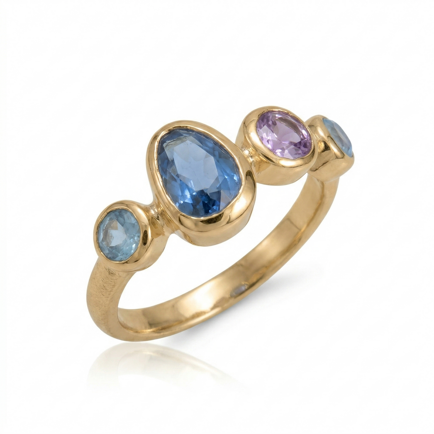 Gold Plated Amethyst Chalcedony Glass Ring 925 Silver 5x7mm 2.3mm Band Sizes 6-9