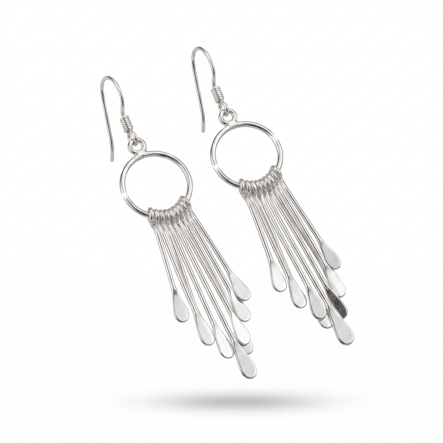 Polished Open Circle & Bar Drop Earrings 925 Sterling Silver 58mm French Wire