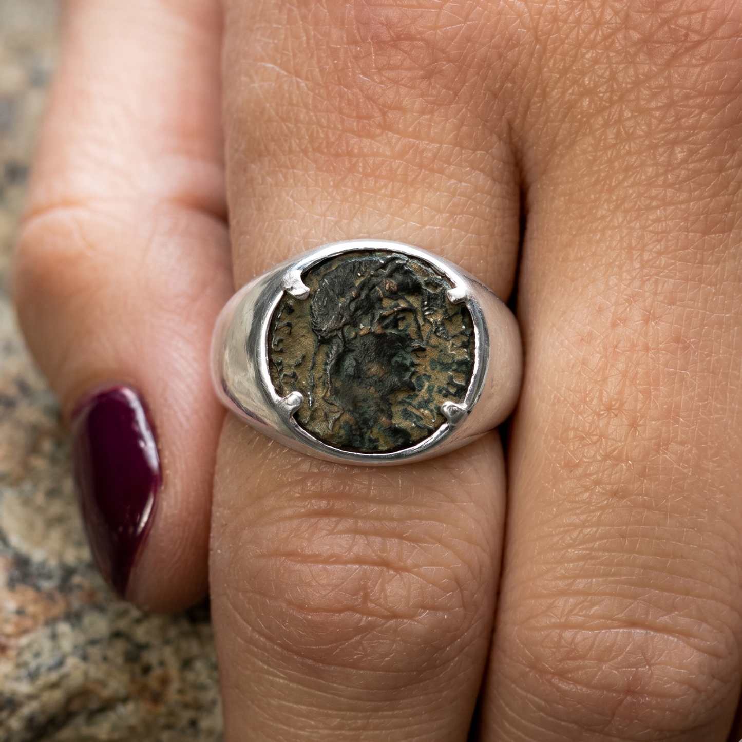 Ancient Roman Coin Ring 925 Sterling Silver 3rd-4th Century AD Sizes 8-13