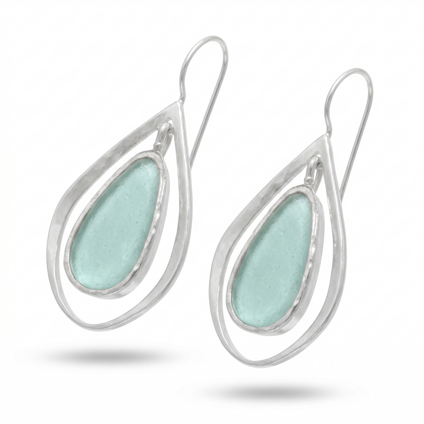 Roman Glass Pear Cutout Drop Earrings 925 Sterling Silver 47mm w/ Certificate
