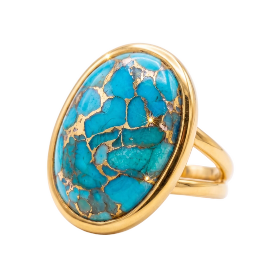 Copper Infused Turquoise Ring 925 14K Gold Plated 13x17.5mm Statement Sizes 6-10