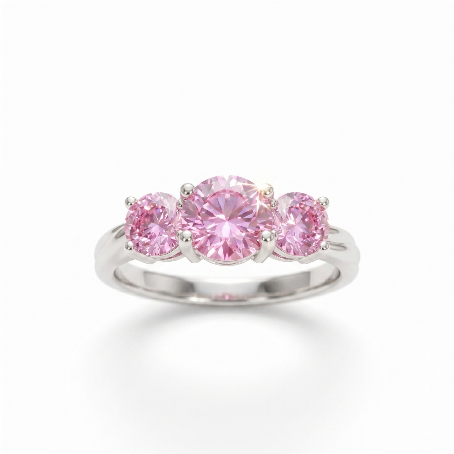 Pink CZ 3-Stone Ring 925 Sterling Silver 6mm Center Trilogy Sizes 4-10