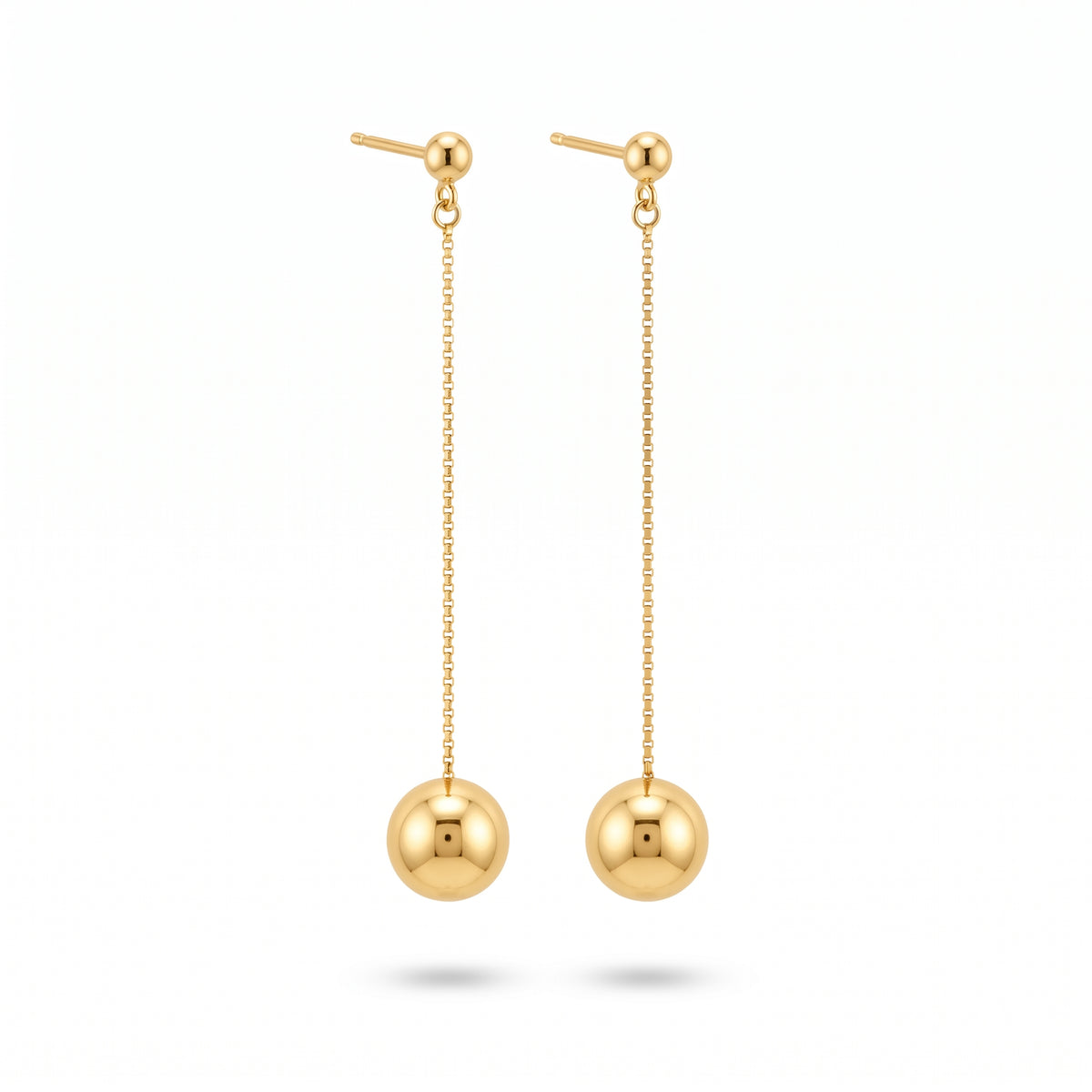 Polished Ball Bead Drop Earrings 14K Gold Plated 925 Sterling Silver 10mm 63.5mm