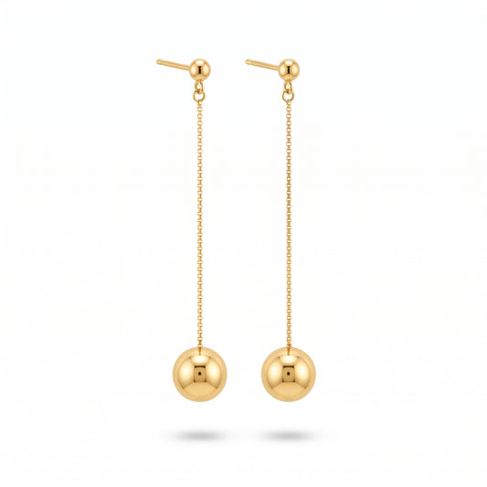 Polished Ball Bead Drop Earrings 14K Gold Plated 925 Sterling Silver 10mm 63.5mm