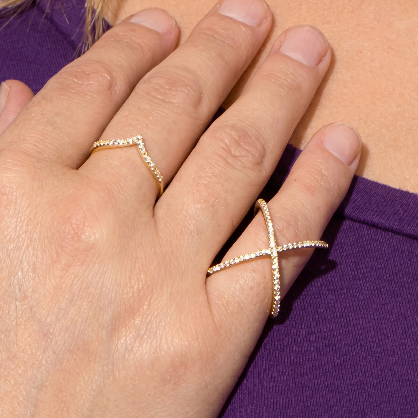 Criss Cross X Ring 925 18K Gold Plated Signity CZ Statement 20mm Sizes 5-9