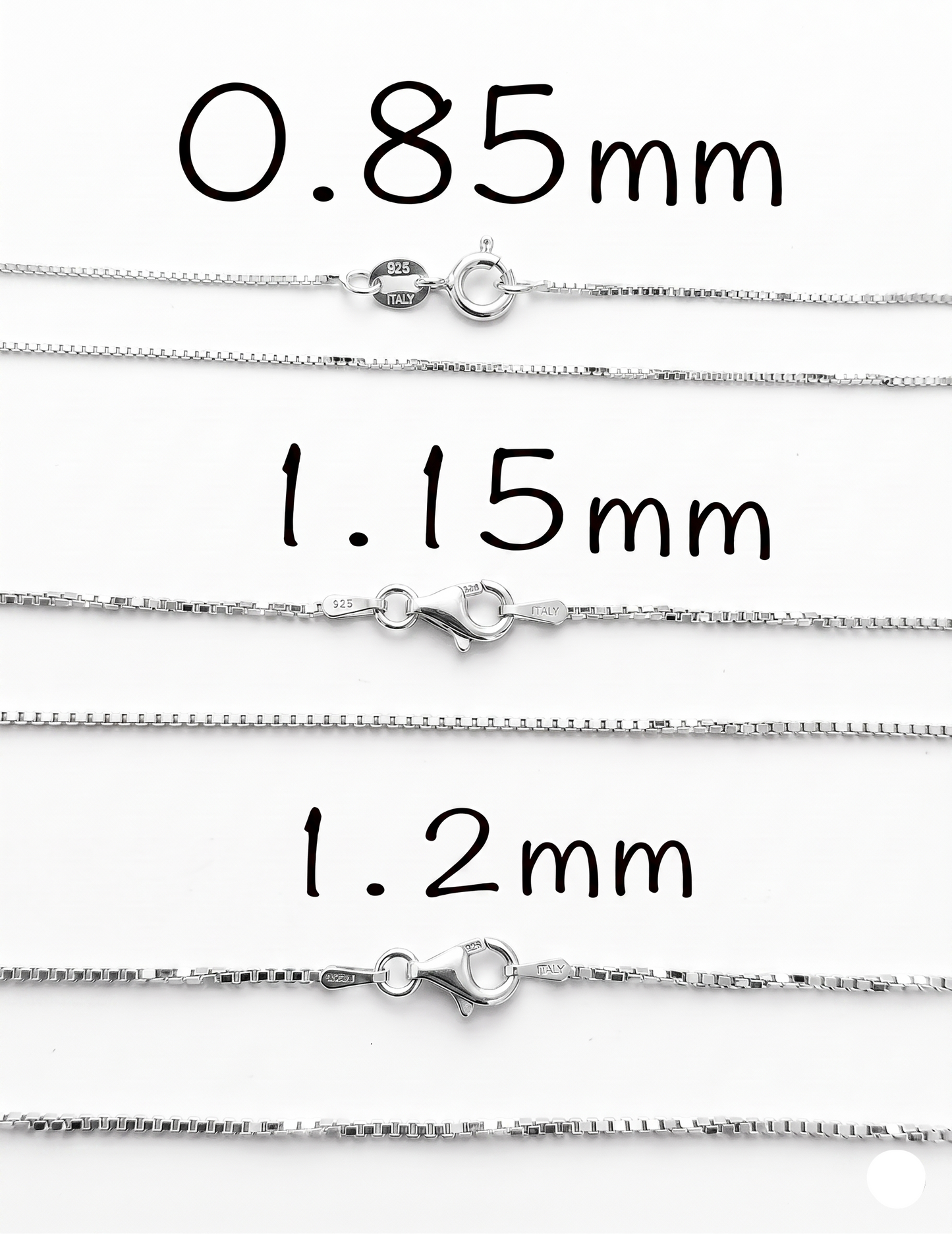 925 Sterling Silver Italian Box Chain Necklace Diamond Cut Rhodium Plated 18-24"