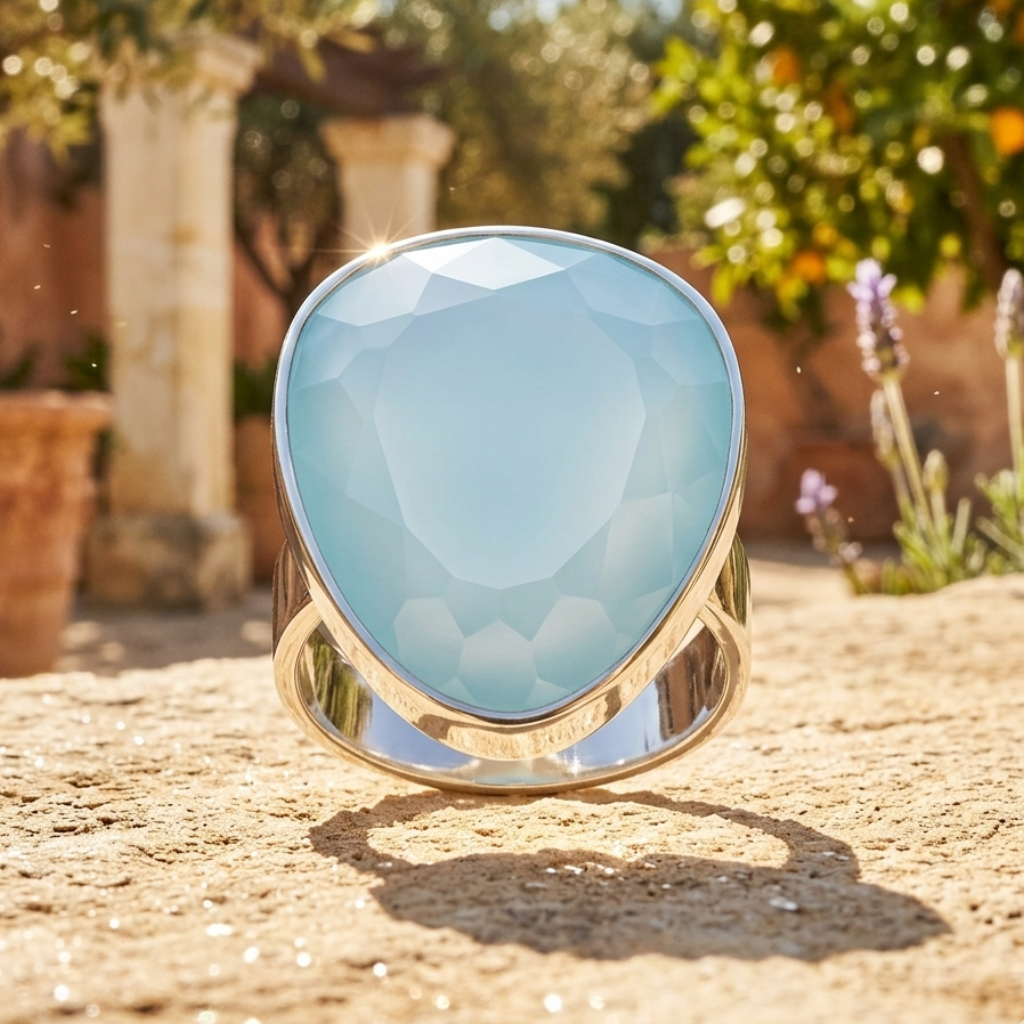 Freeform Sea Green Chalcedony Ring 925 Sterling Silver 18mm Statement Sizes 6-11