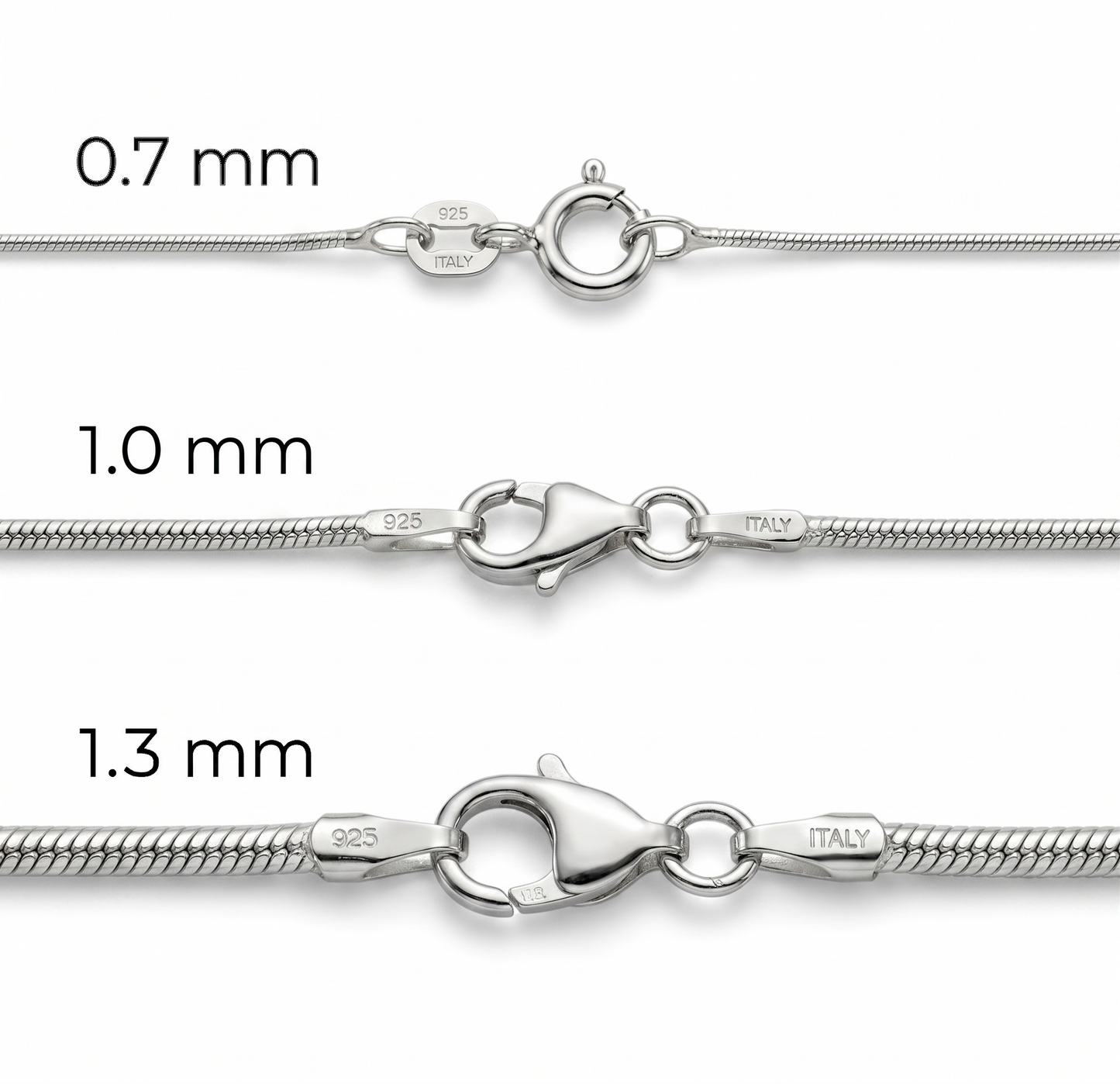925 Sterling Silver Italian Snake Chain Necklace Women Rhodium Plated 18-24"