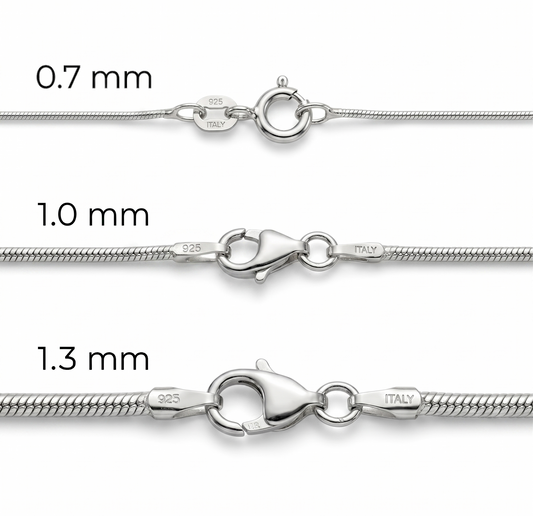 925 Sterling Silver Italian Snake Chain Necklace Women Rhodium Plated 18-24"