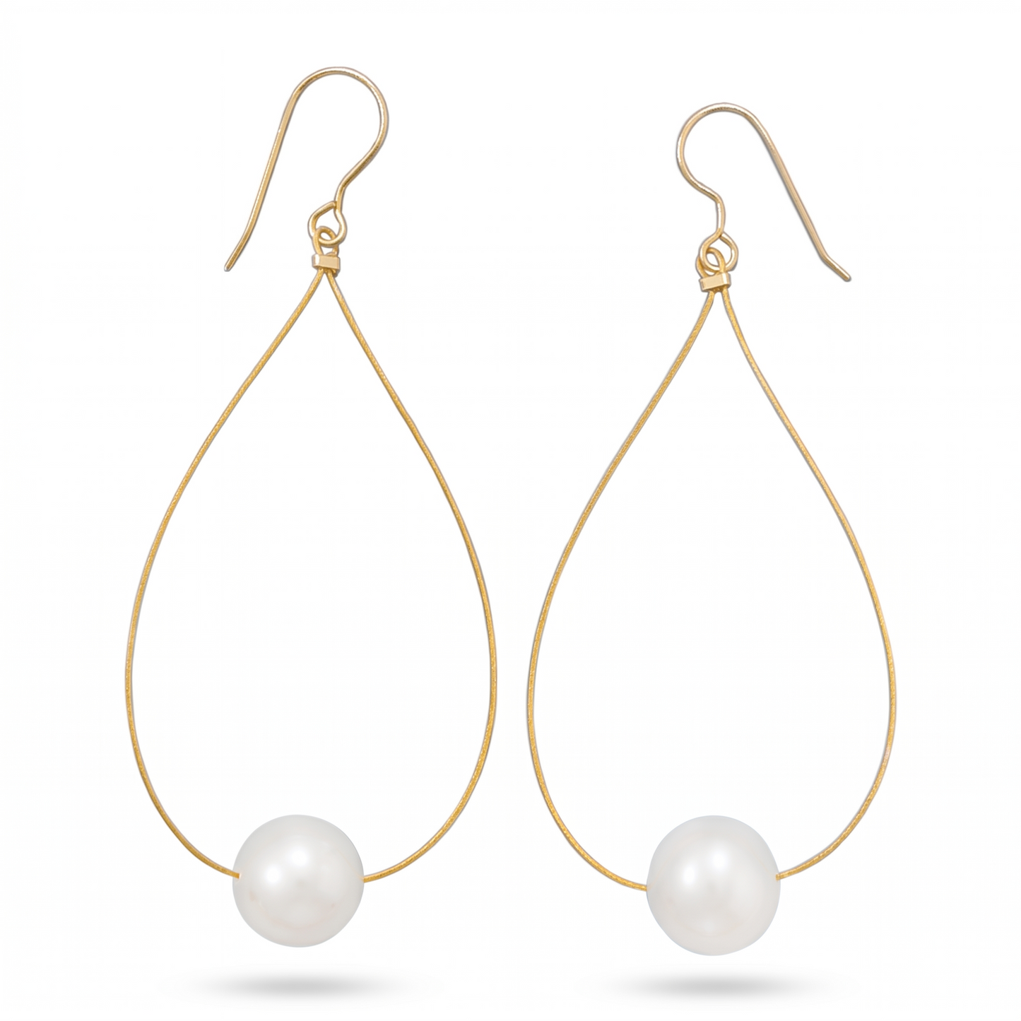 Freshwater Pearl Loop Drop Earrings 24K Gold Plated Cable Wire Gift Box 10.5mm