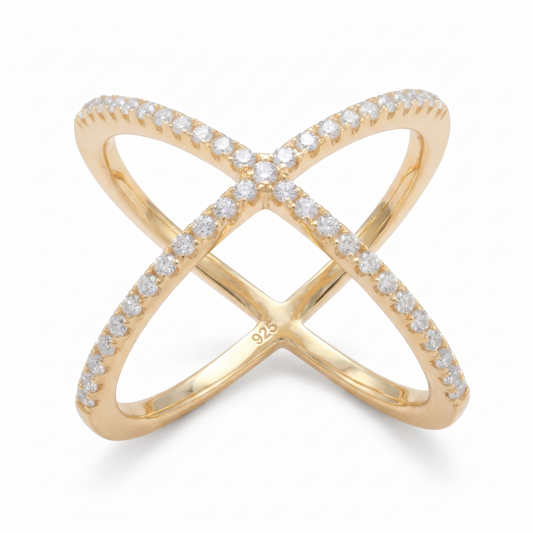 Criss Cross X Ring 925 18K Gold Plated Signity CZ Statement 20mm Sizes 5-9