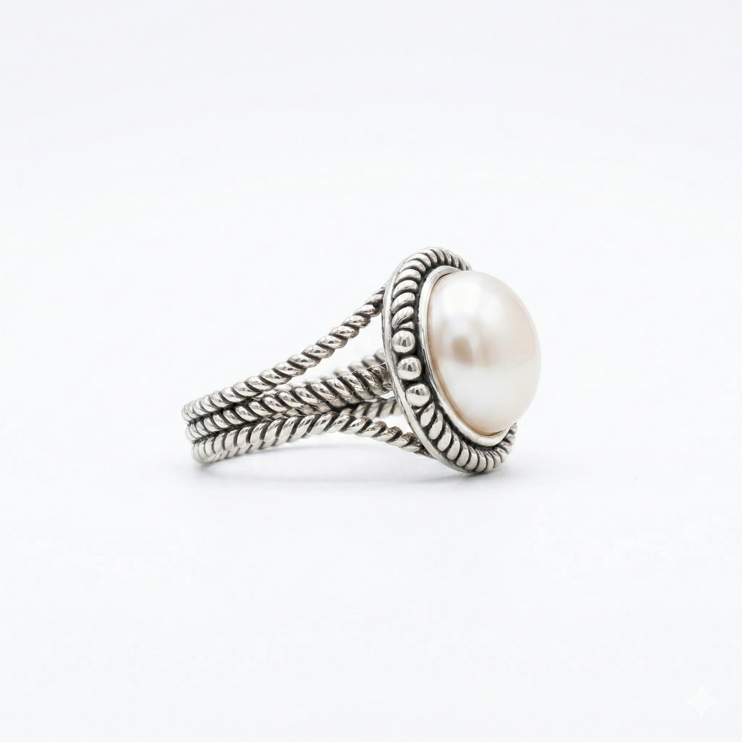Jumbo Pearl Rope Edge Ring Oxidized 925 Sterling Silver 12mm Tapered Sizes 6-9