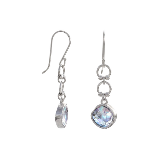 Silver earrings with gemstones on a natural background