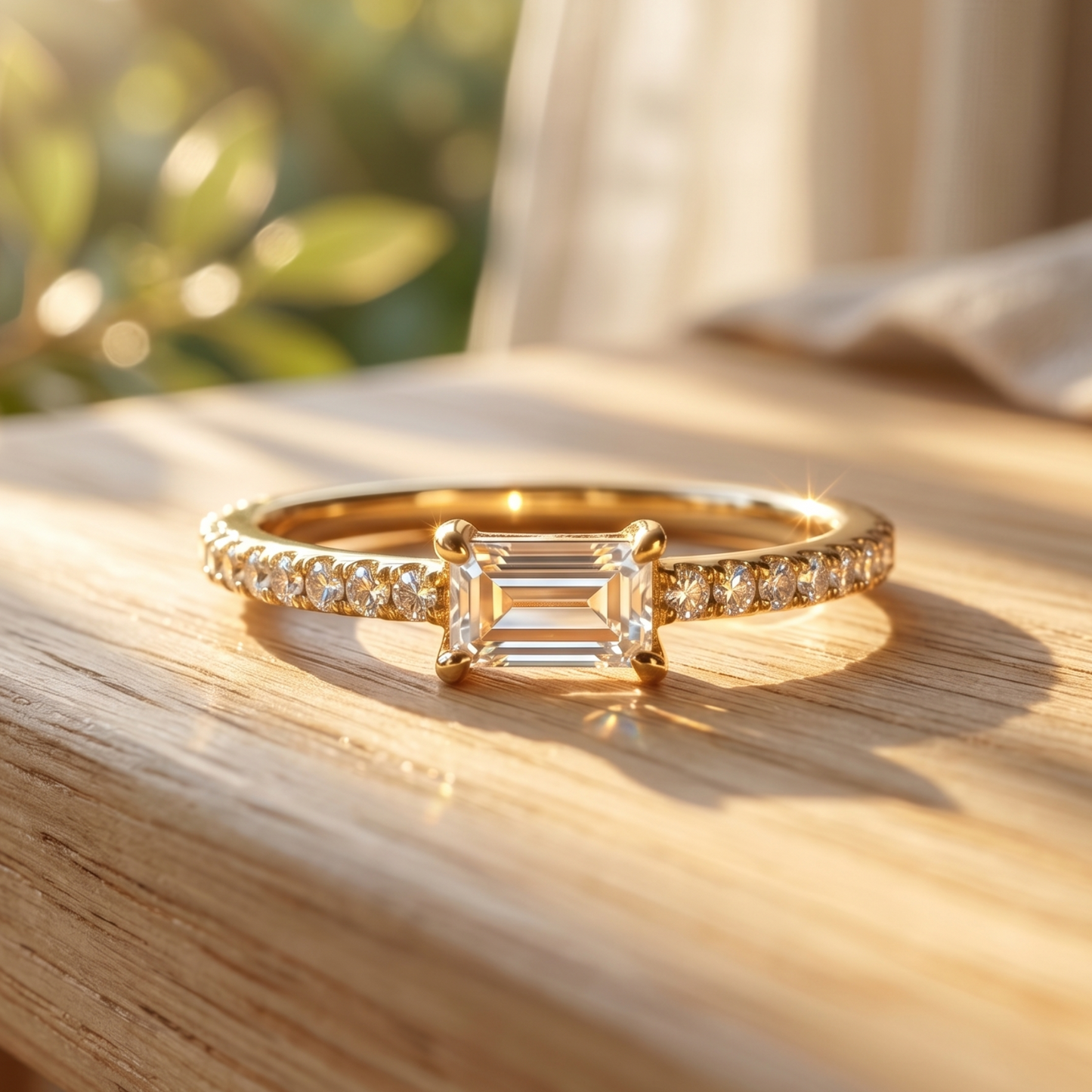 Half Eternity Rectangle CZ Ring 925 14K Gold Plated Pavé Band Sizes 5-9