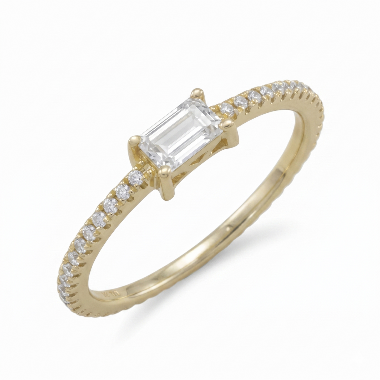 Half Eternity Rectangle CZ Ring 925 14K Gold Plated Pavé Band Sizes 5-9