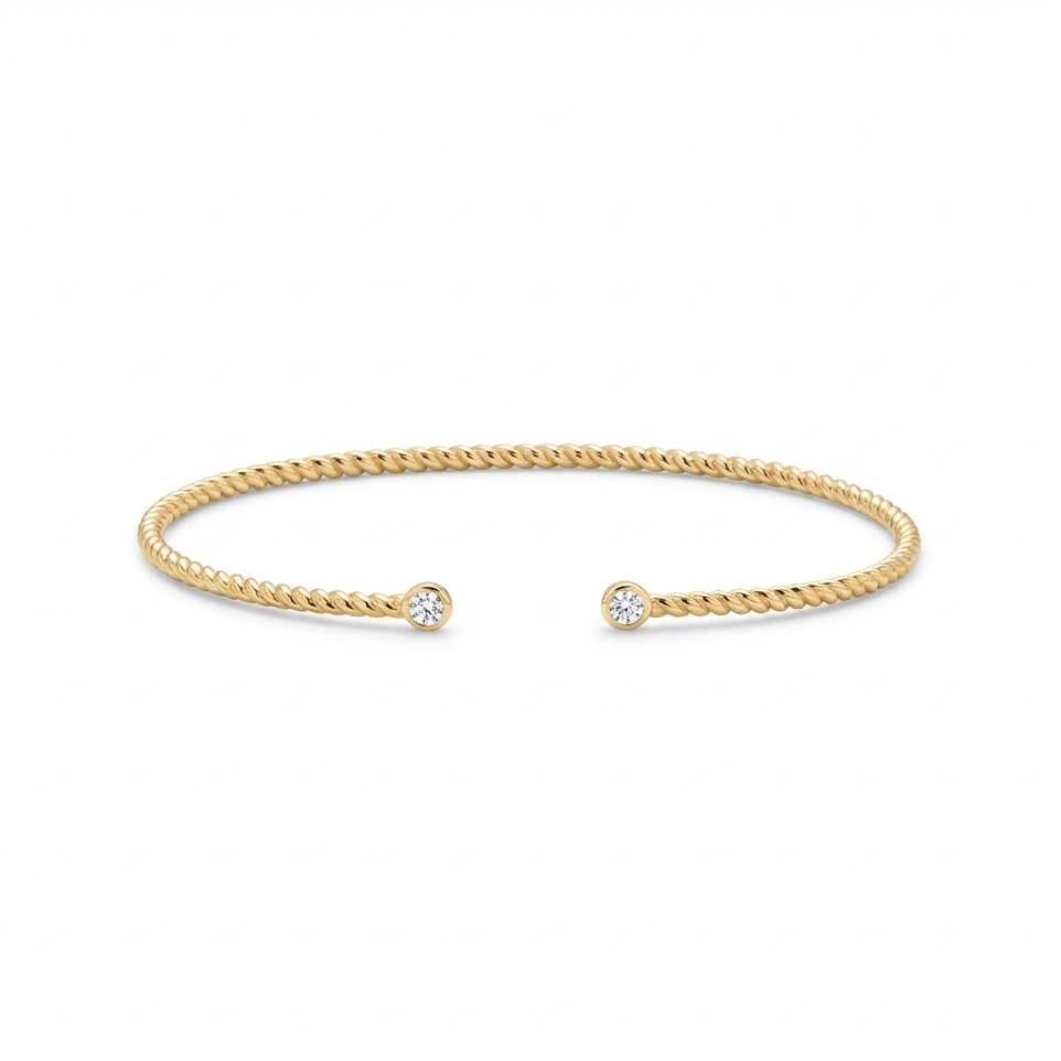 Luxe Twisted Cable Cuff - 14K Gold Plated Sterling Silver with CZ