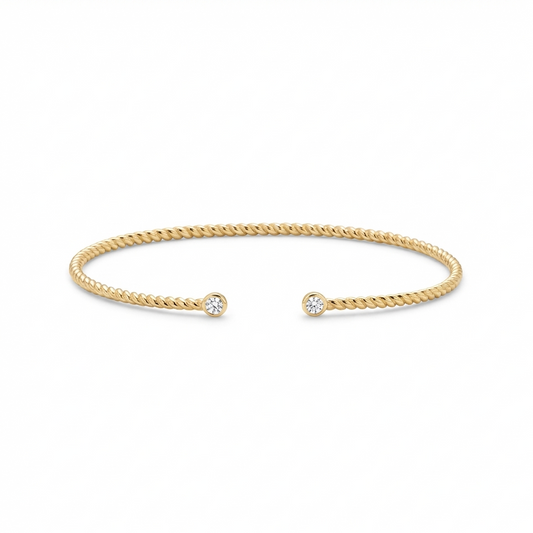 Luxe Twisted Cable Cuff - 14K Gold Plated Sterling Silver with CZ