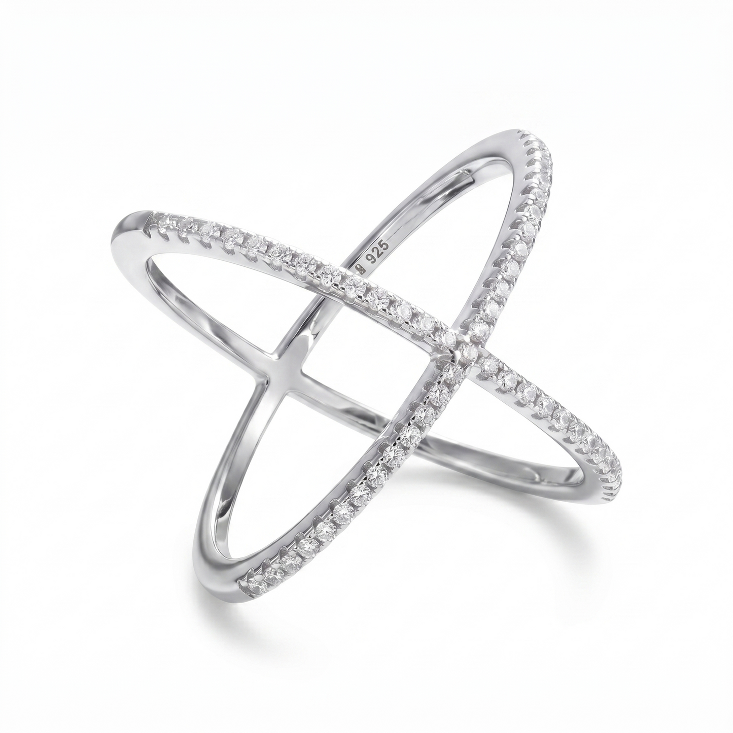 Criss Cross X Ring 925 Rhodium Plated Signity CZ Statement 20mm Sizes 5-9
