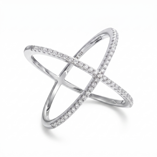 Criss Cross X Ring 925 Rhodium Plated Signity CZ Statement 20mm Sizes 5-9